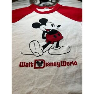 Kids Walt Disney World Mickey Mouse Raglan Ringer T Shirt Red White Size 5/6